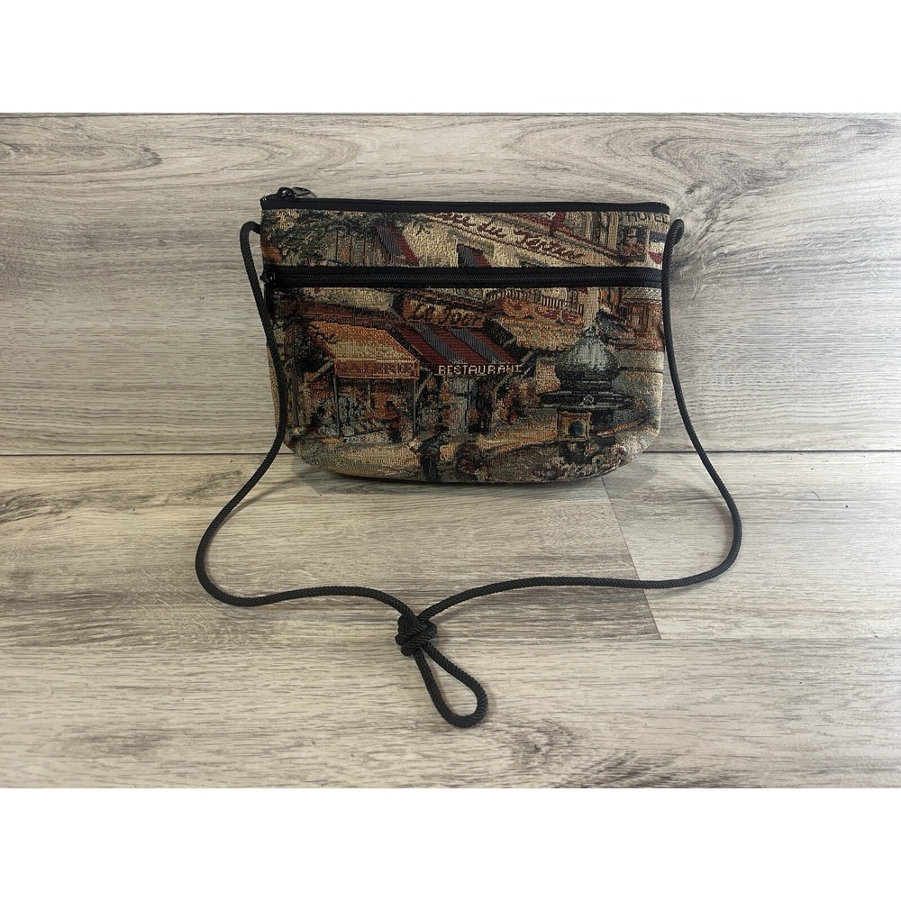 Danny K. Beverly Hills USA Made Embroidered Tapestry Crossbody Bag Purse‎